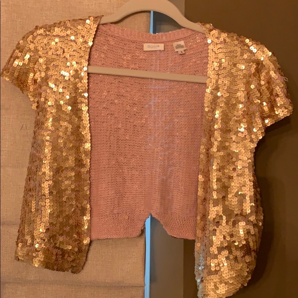 Cap-sleeve cropped bolero in Gold Sequin